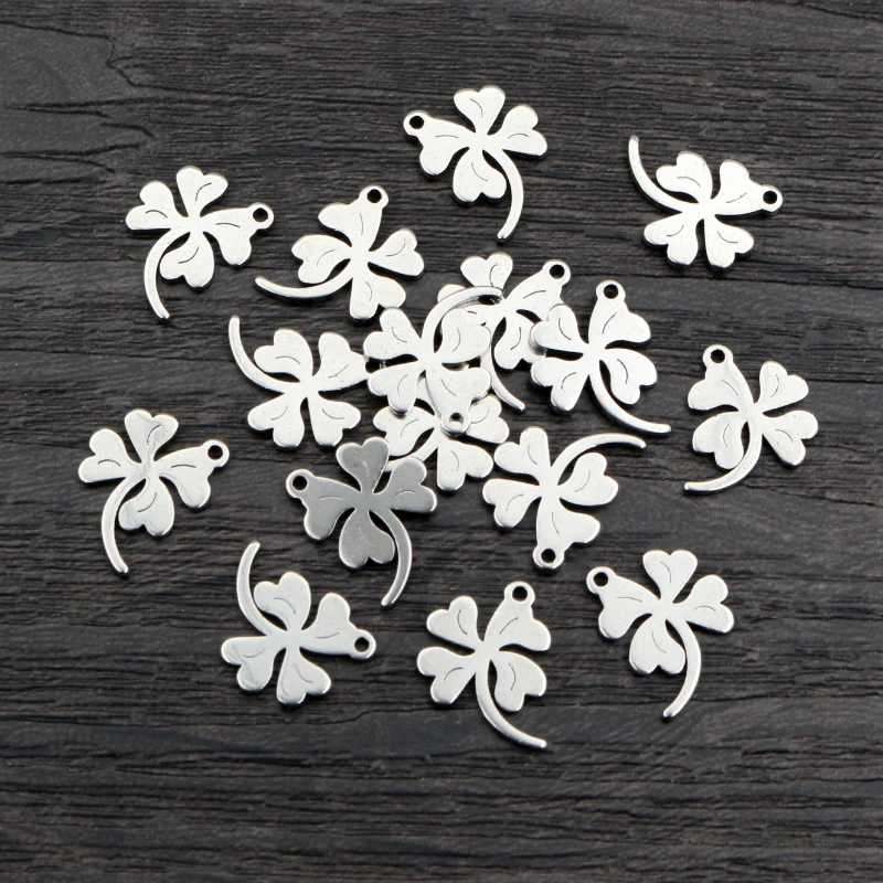 30pcs 13x10mm No Fade Charms 316 Stainless Steel Clover Cute Small Bracelet Necklace Pendant Charms DIY Jewelry Making Findings