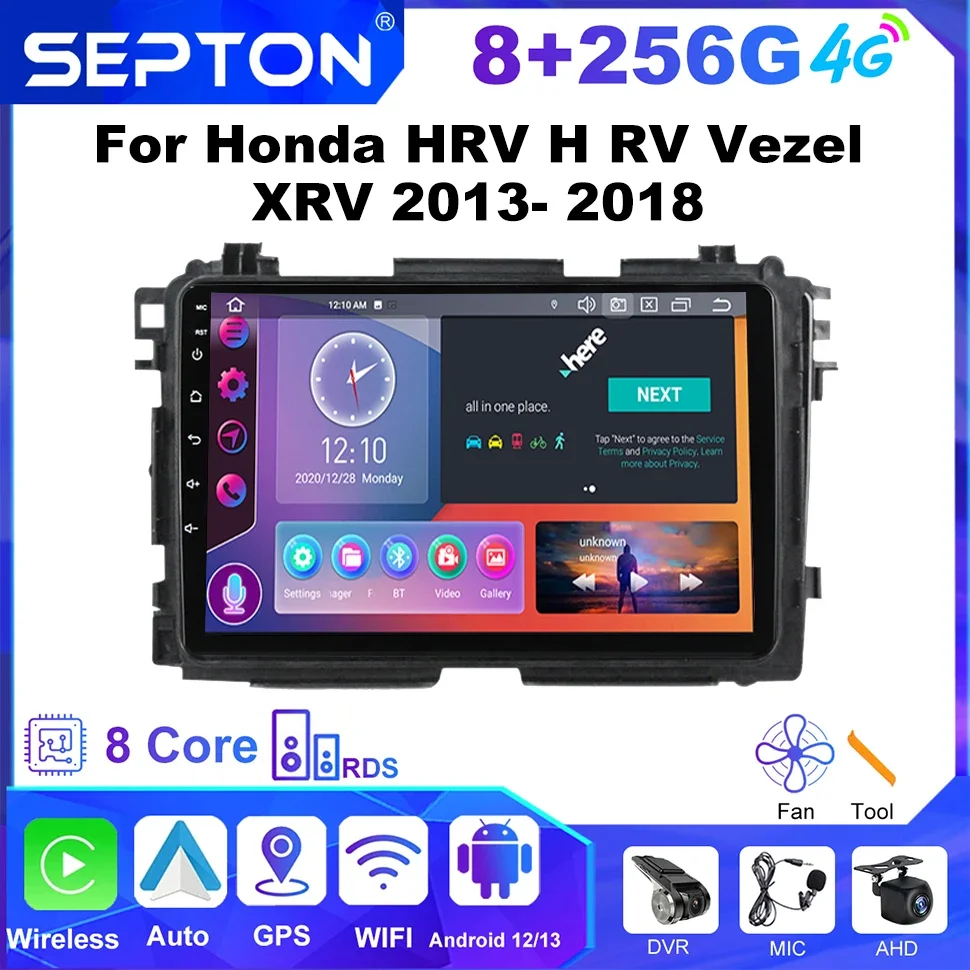 

SEPTON Car Radio Multimedia Player for Honda HRV H RV Vezel XRV 2013- 2018 CarPlay navigation GPS 8core Head Unit 4G 8+256G 2Din