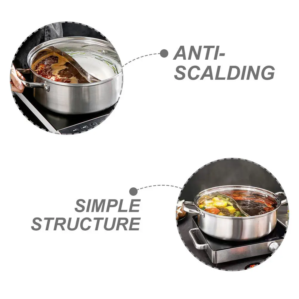 

Stainless Steel Hotpot Pot Double Handle Practical Design Anti-Scalding Nonstick Thickened Induction Cooker Soup Pot Portable