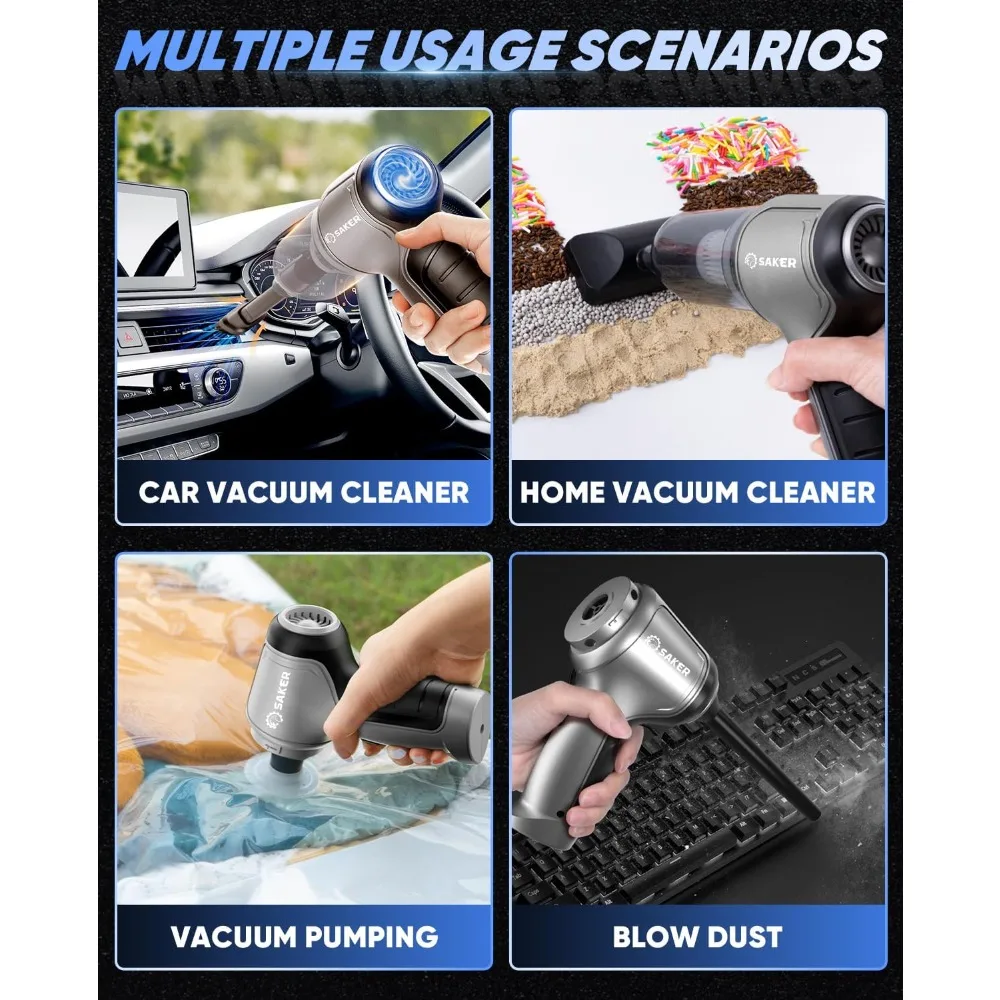 مكنسة سيارة ساكر المحمولة اللاسلكية 3 في 1 مكنسة سيارة محمولة بقوة 15000 باسكال عالية مع محرك بدون فرش وTypeC لعيد الميلاد Ca