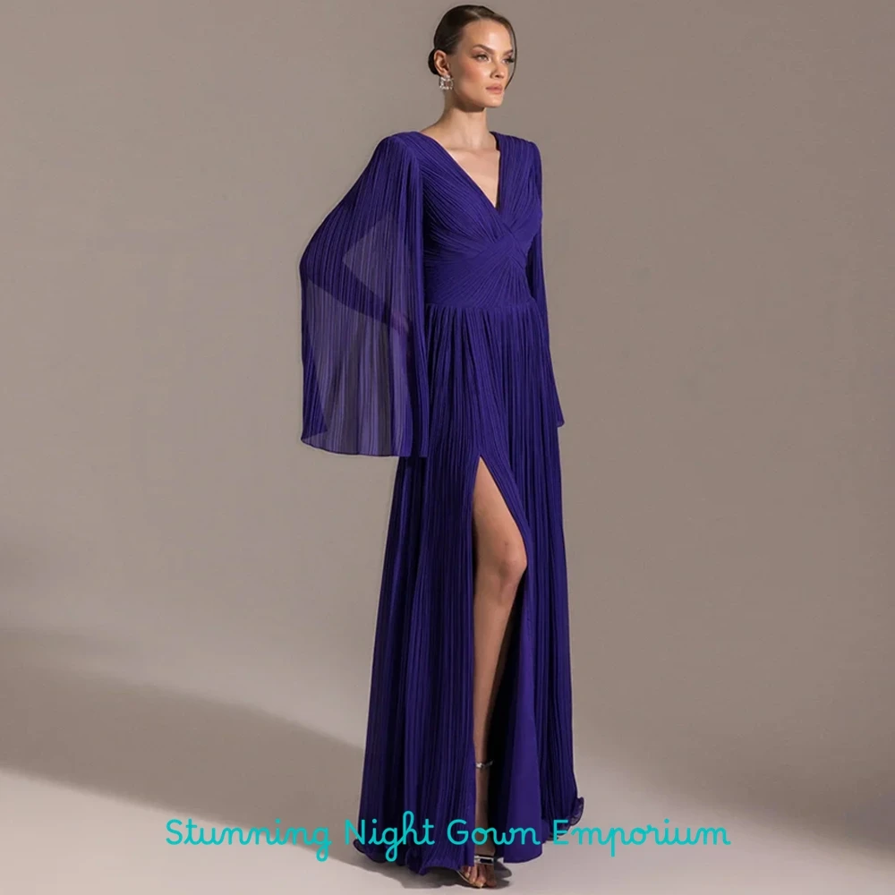 Formal Chiffon V-Neck Evening Dress Classic Long Sleeves Customized Prom Dresses Sexy Lace Up Back Special Occasion Gowns image 4