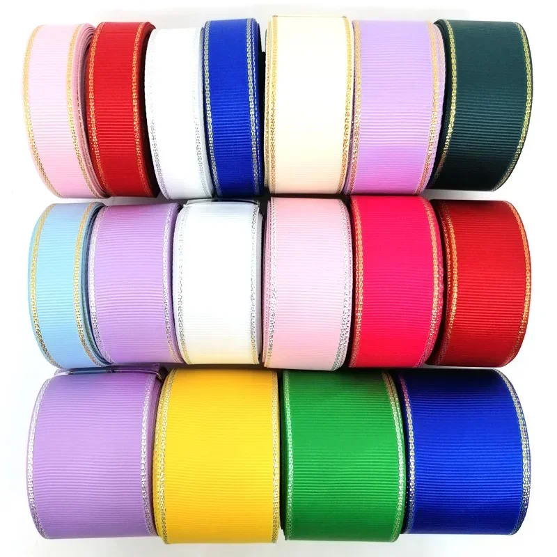 6/9/16/25/38mm Silver Gold Edge Grosgrain Ribbon/Chic Fabric Ruban Tapes/Gift Wrapping Ribbons/Hair Bows Making Ribbons 599498