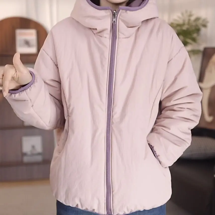 

Casual Double-sided Wear Cotton-padded Jacket Women's Parkas 2026 Winter New Loose Coat Female Fashion Outerwear Hooded Overcoat