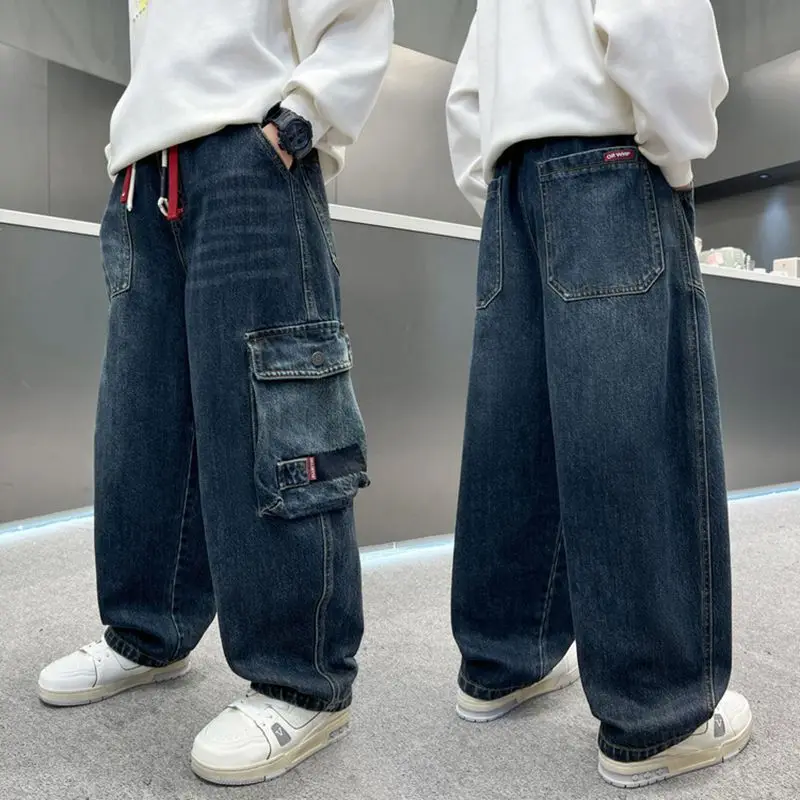 Boy Jeans Letter Pattern Jeans For Teenage Casual Style Jeans For Children Toddler Kids Clothes 4 6 8 9 10 11 12 13 14 Years
