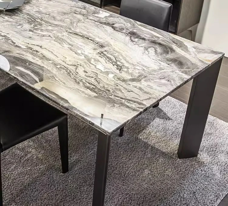 โต๊ะรับประทานอาหารหินอ่อนทรงสี่เหลี่ยมผืนผ้า โต๊ะรับประทานอาหารหินธรรมชาติหรูหราสไตล์อิตาเลียนที่เรียบง่ายทันสมัย