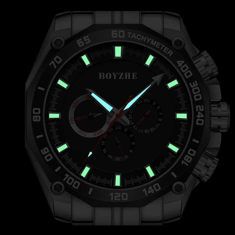 Reloj mecánico completamente automático de gama alta de marca BOYZHE, calendario semanal para hombre, reloj de lujo luminoso de acero inoxidable resistente al agua para hombre
