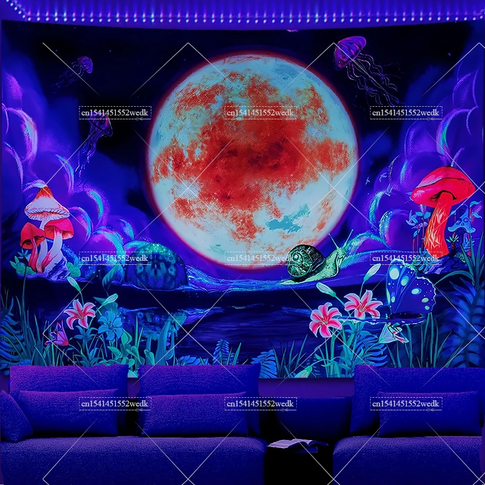 Forest Mountains Moon Blacklight Tapestry UV Reactive Galaxy Fluorescent Tapestrys Glow Butterfly Neon Landscape Tapestries