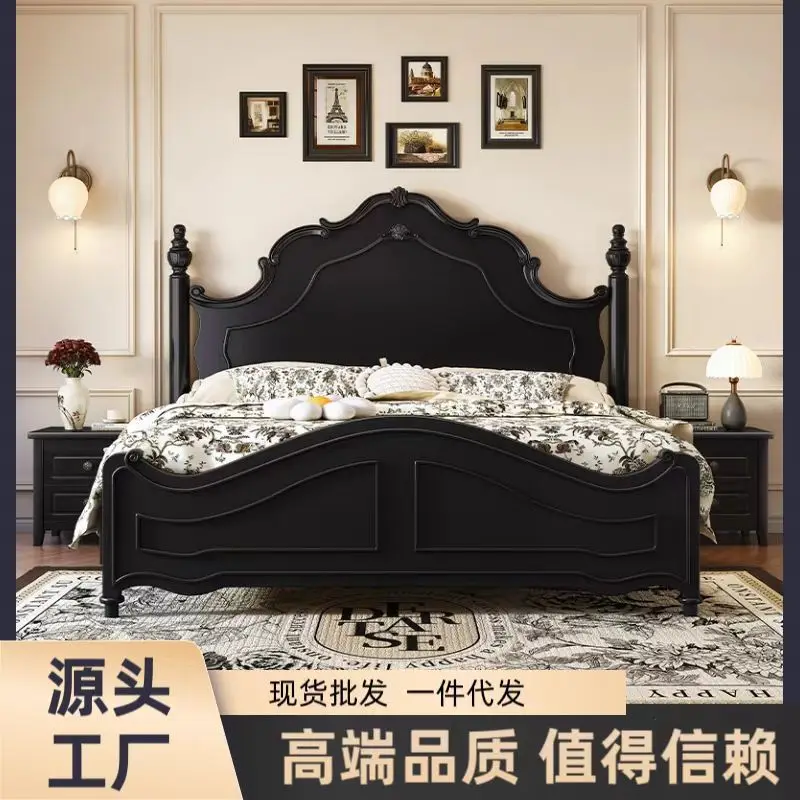 Double bed 2 meters 1 meter 8 solid wood bed tenon and mortise structure simple Anna bed high box storage French retro master