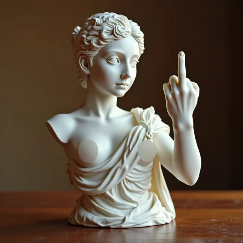 

Vienna Goddess Statue Middle-Finger Decorative Item - Mockery of the Goddess Statue in 3D Resin Craft