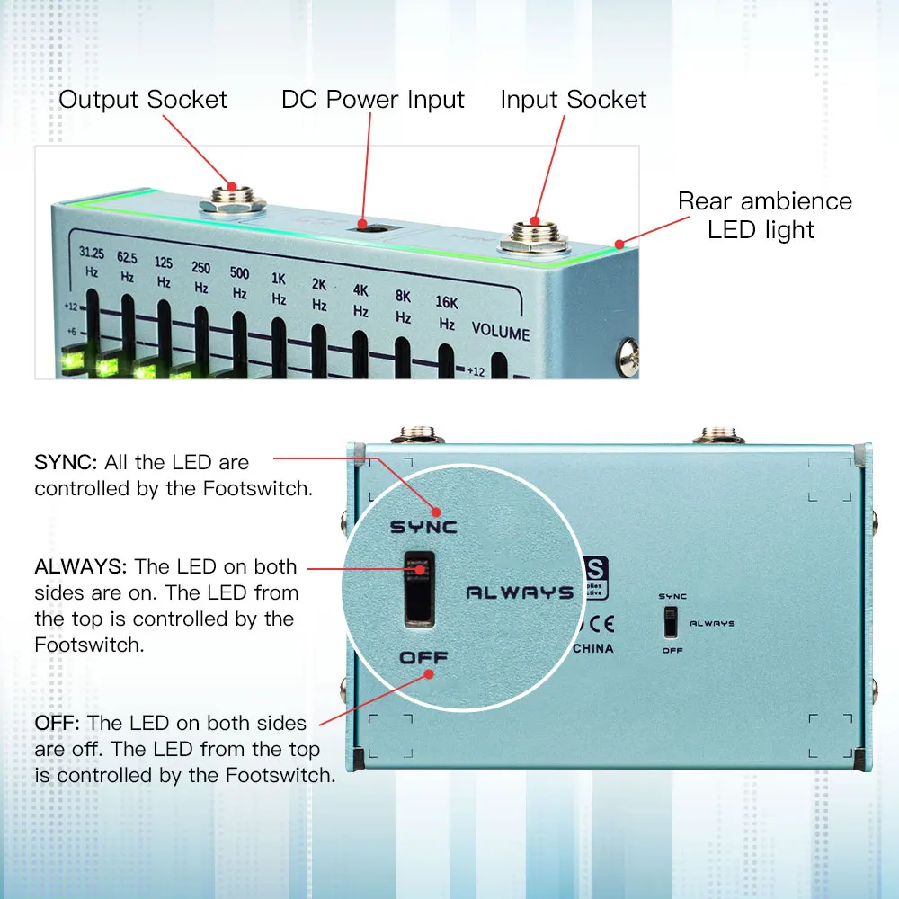 JOYO R-12 CONTROLADOR DE BANDA Ecualizador Pedal de guitarra 10 bandas EQ efecto cubierta rango de 31,25 Hz a 16 Hz accesorios para bajo de guitarra