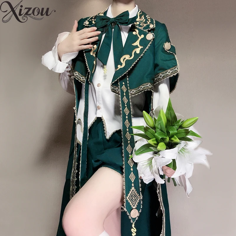 

Винтажный наряд принца, комплект из трех предметов, женский готический зеленый, белый плащ, длинный жилет, рубашка, шорты, осень-зима, косплей, карнавал, 2025