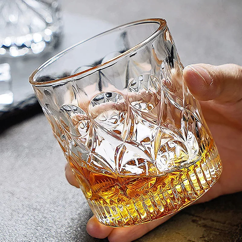 2pcs Glass Cup Whiskey 330ml Relief Cups Drinkware Kitchen Glasses for Cocktail Iced Coffee Beer Water Household Wine Glass Sets