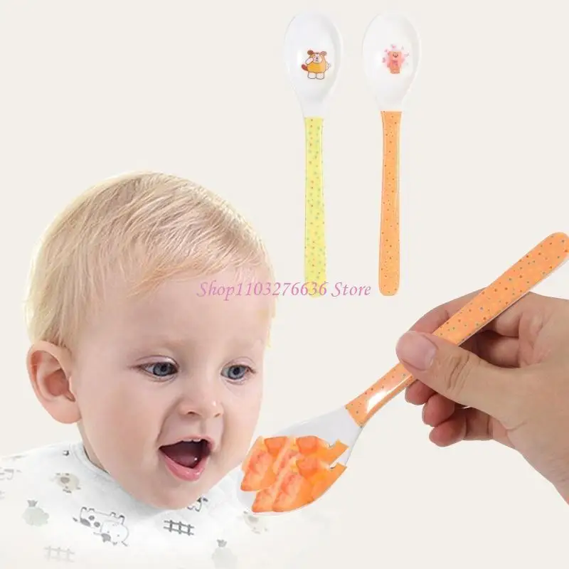 

R6FD Baby Spoon Straight for Head Feeding Training Cutlery Dishes Tableware Infant Fe
