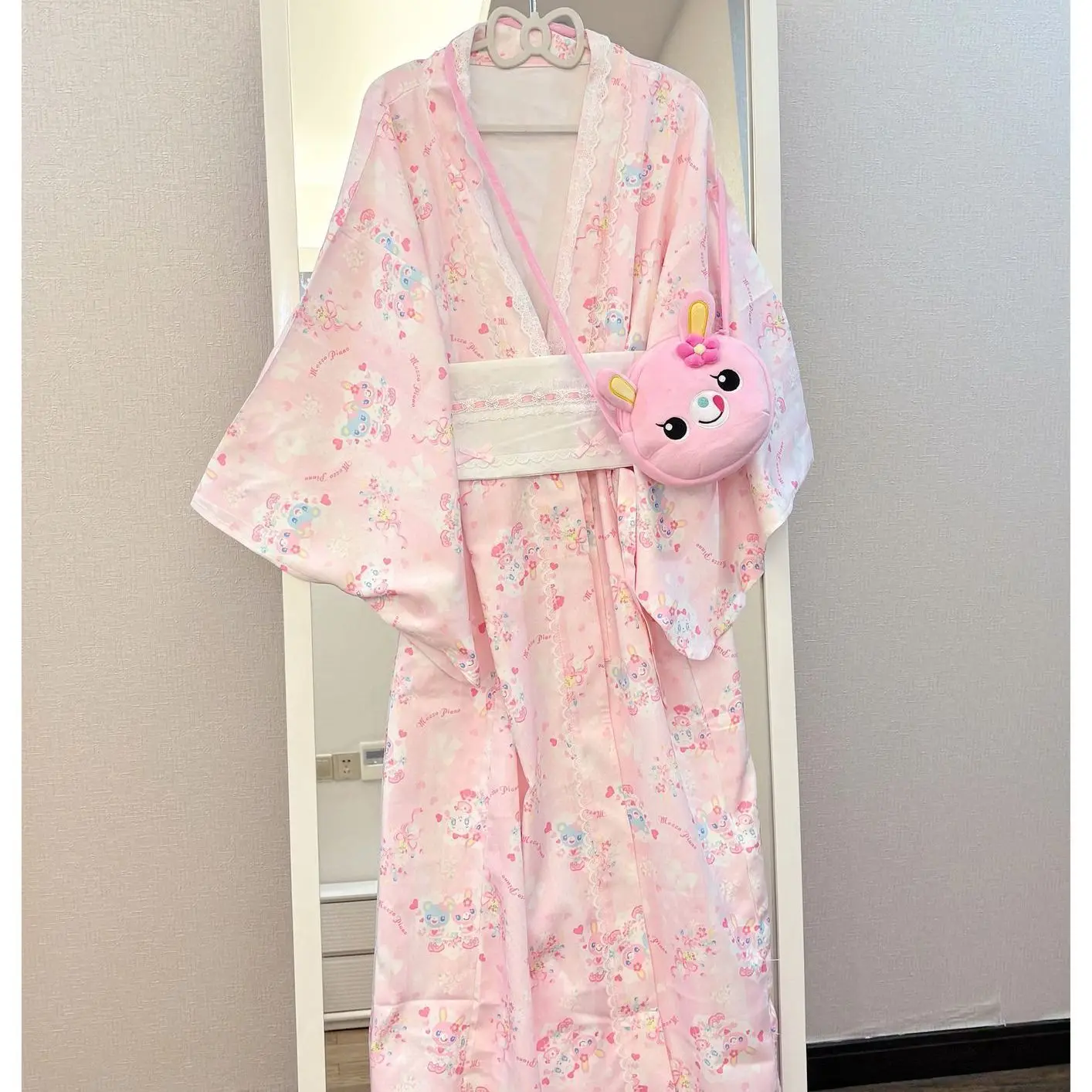 Japanese Style Spring and Autumn Girl's Dresses New Fashion Kawaii Yukata for Girl V Neck Long Sleeve Dress for Women