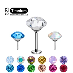 ASTM F136 Titanium Threadless Push Pin PIERC Ear Lip Studs with circular CZ Top Labret Nose Stud Threaded Earrings Body Piercing
