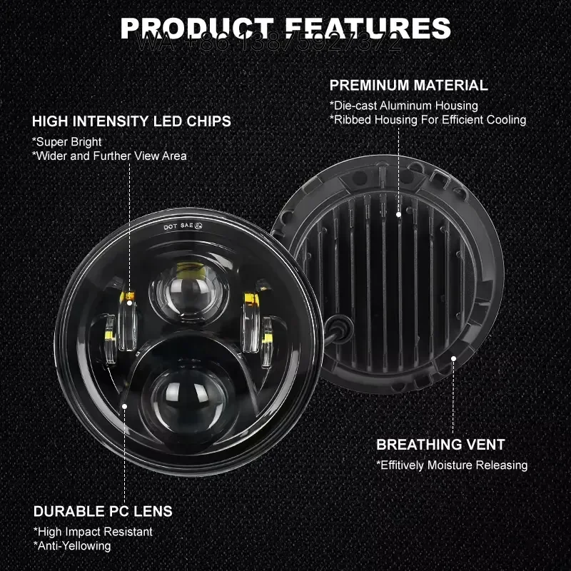 Wmwmnu for Black 7 Inch LED Headlight with High Low Beam Function for JK 2018+