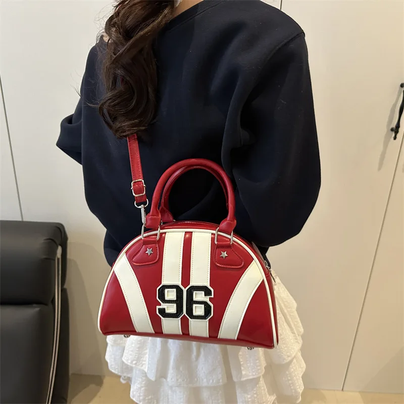 Crossbody Bag Women's New Bowling Handbag Fashion Contrast Stitching Casual Fashion