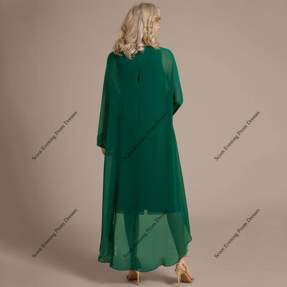 Scoop verde mãe da noiva vestidos com chiffon manga cheia vestidos de festa de casamento para as mulheres 2025 verão novo robe de soirée