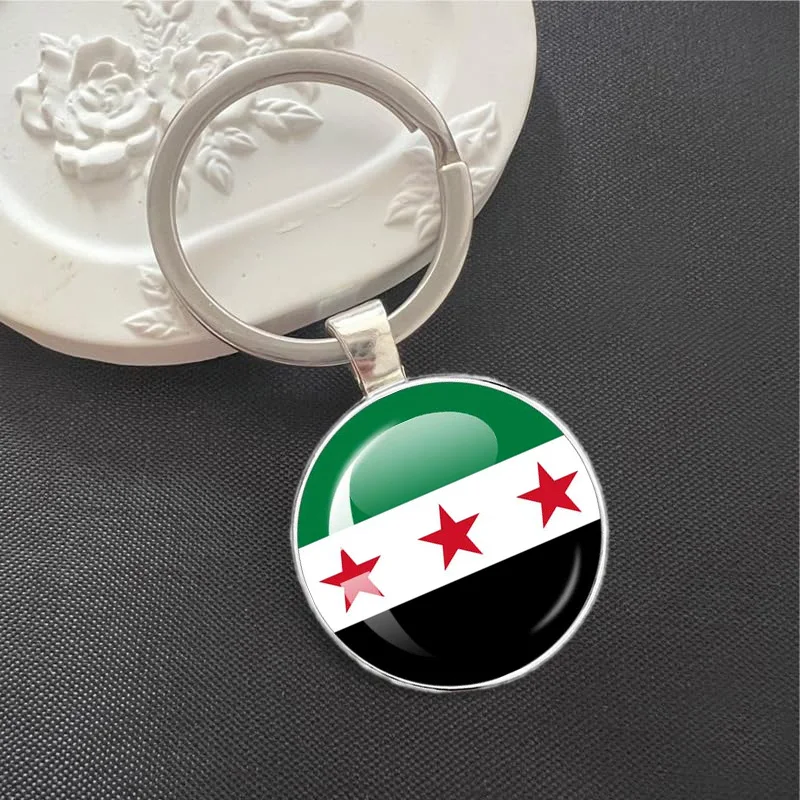 Syria National Flag Glass Cabochon Pendant Keychain Metal Keychain Fashion For Women Men Charm Handmade Car Keyring Jewelry Gift