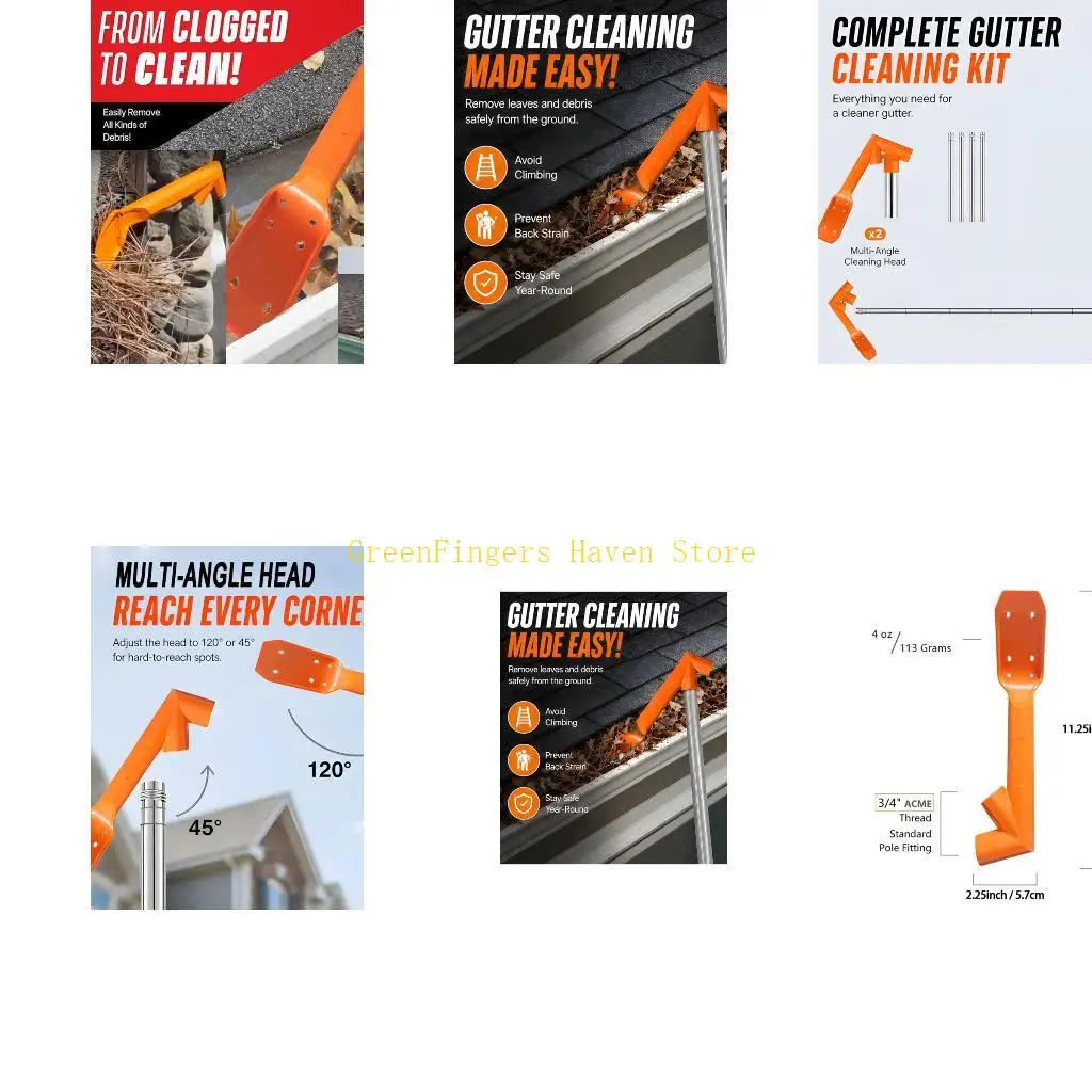 F68D Home Gutter Maintenance with Manual Extension Handle, 2 Angled Cleaning Heads and 4 Joining Sections for Roof Channel