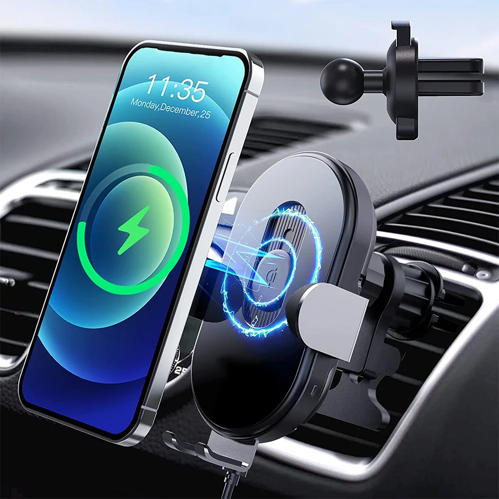 Wireless Car Charger, 15W Fast Charging Auto Clamping, Air Vent Car Phone Holder Mount for iPhone for