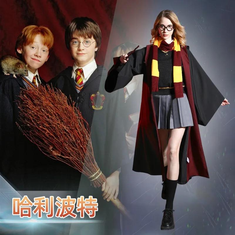 Túnica de la Academia de Harry Potter, Túnica Mágica de Cine, Disfraz de Halloween para Cosplay, Túnica Mágica con Corbata, Uniforme para Adultos, Regalo