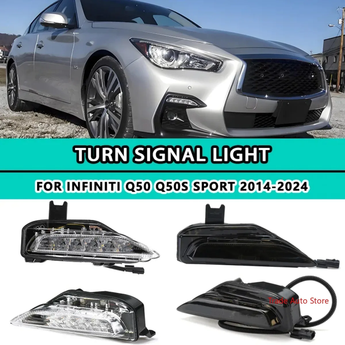 Pair Car Front Bumper Led Fog Light Turn Signal Lamp For INFINITI Q50 Q50S 2014-2023