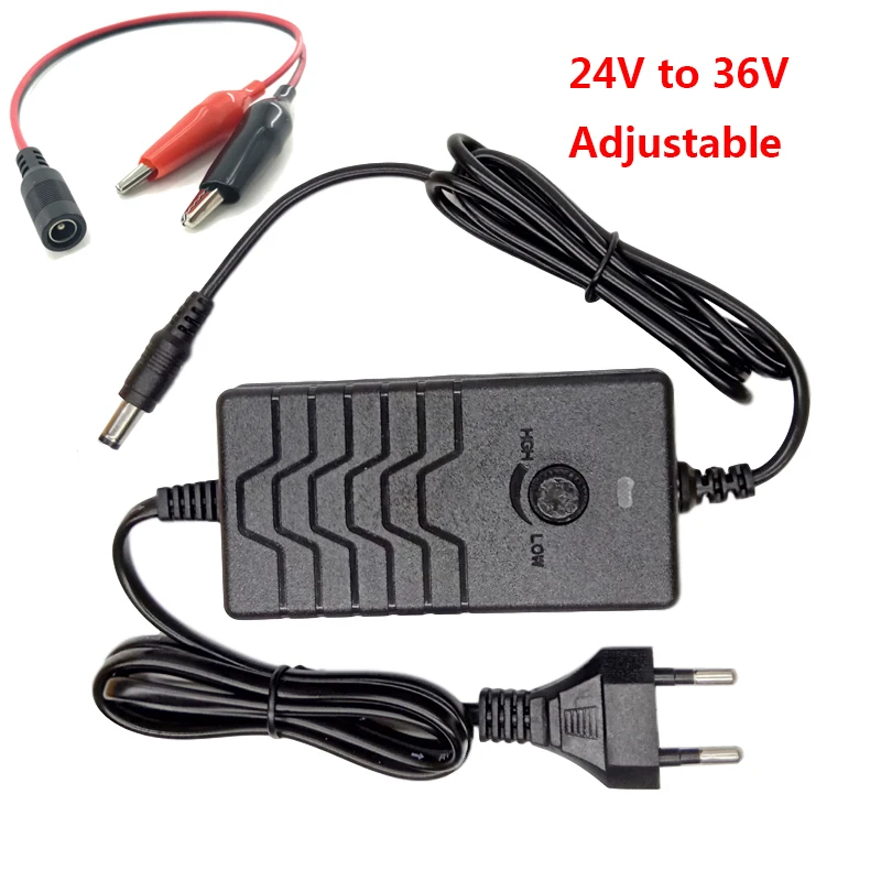 Universal Source 24v to 36v Adjustable Power Supply 26V 28V 29V 30V 32V 34V 2A Power   Adapter Alligator Clips Test Lead Cable