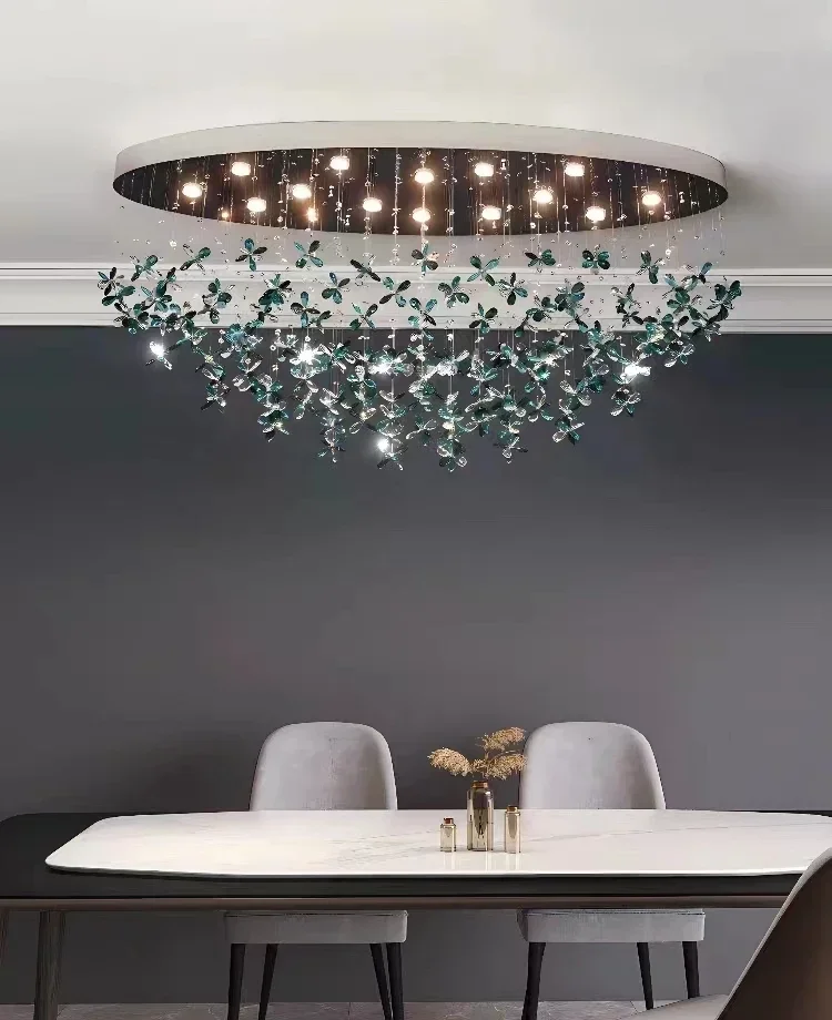 Modern LED Petal Crystal Ceiling Chandeliers Atmosphere Pendant Light Living Room Restaurant Bar Hanging Lamp Exhibition Hall