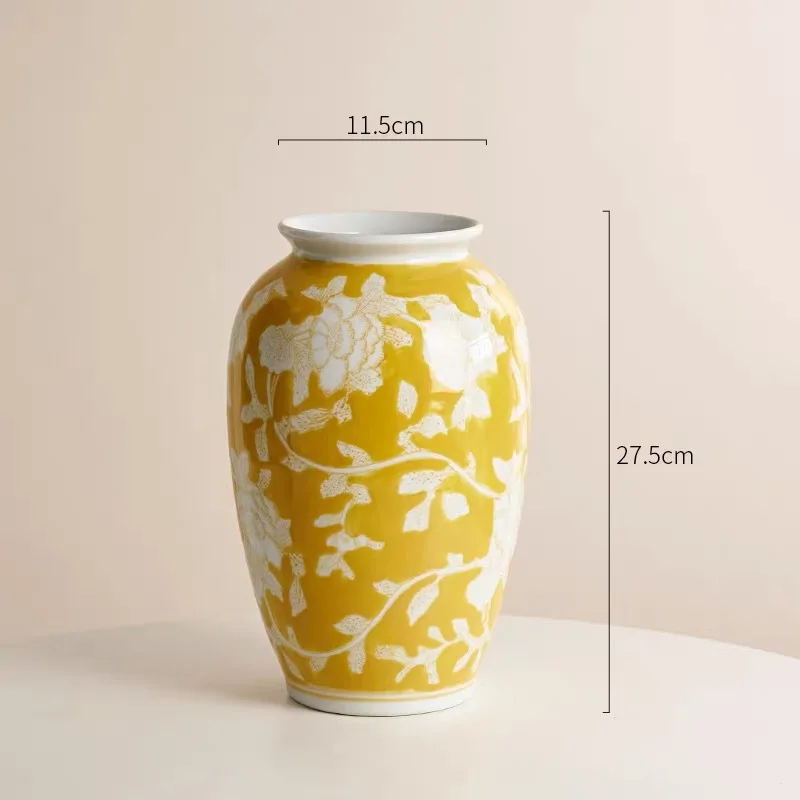 

A1 Ceramic Vase Chinese-style Retro Bottle Yellow Blue and White Porcelain Flowerpot Flower Vase Home Decoration Accessories