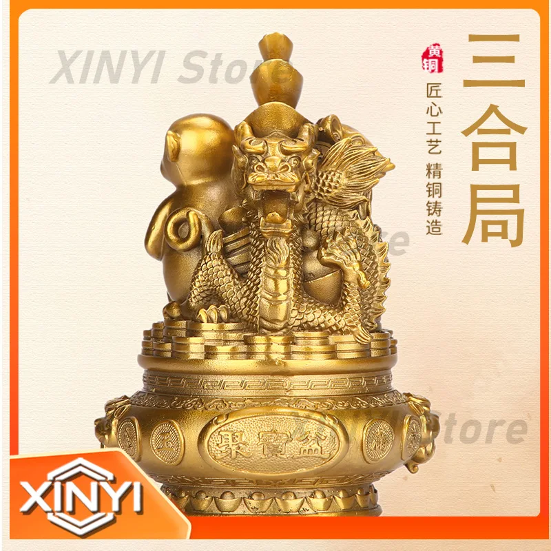 Brass Zodiac Animal Figurine Set for Home Living Room Office Store Decoration Three Harmony Lucky Home Ornament