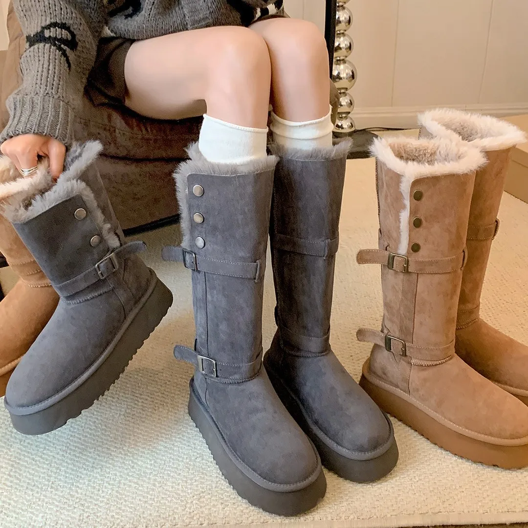 

Thick Bottom Snow Boots Women's Long Boot Warm Fleece Lined Thickened Northeast Cotton Shoe Two-Way Wear Long Tube Boot