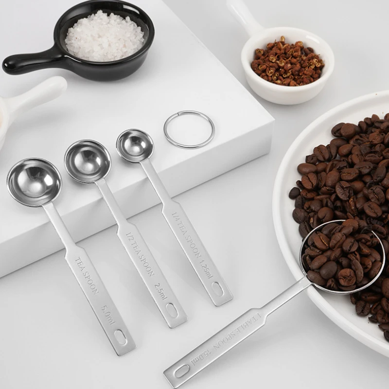 4PCS Stainless Steel Measuring Spoon Seasoning Coffee Milk Powder Seasoning Measuring Spoon Set Measuring Scale Spoon