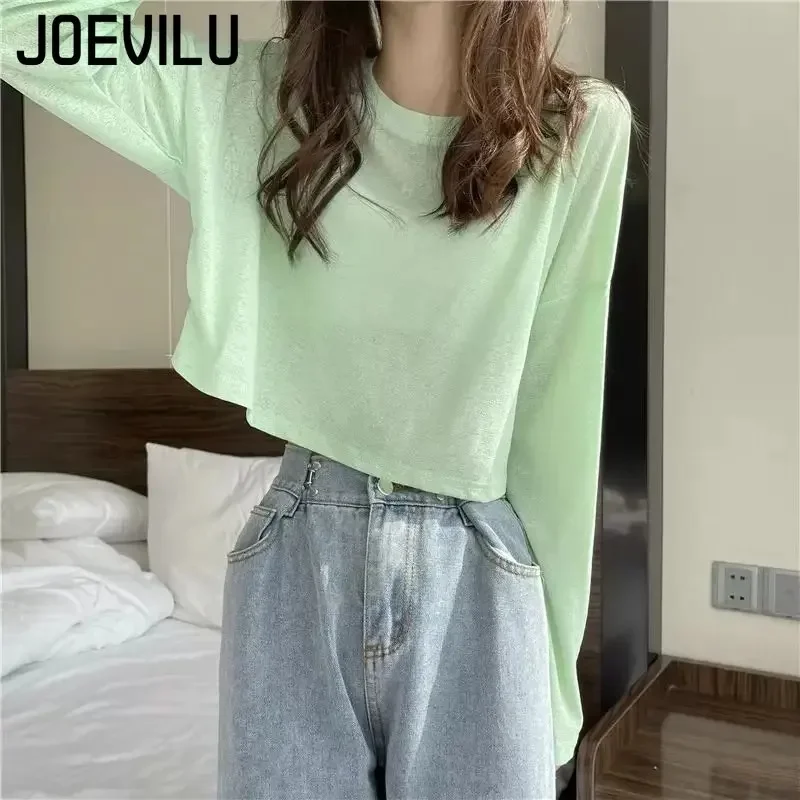 Long Sleeve Thin Crop Top Summer Knitted Ice Silk Sunscreen Blouse Women\'s Fashion Loose White Tops Korean Expose Navel Y2k Tee