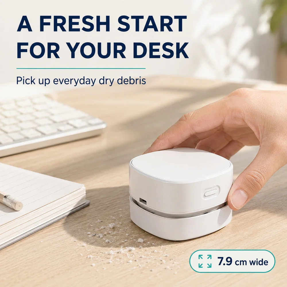 Portable Desktop Vacuum Cleaner Mini Cordless Handheld Dust Sweeper for a Study Desk Office Table Eraser Crumbs and Paper Scraps