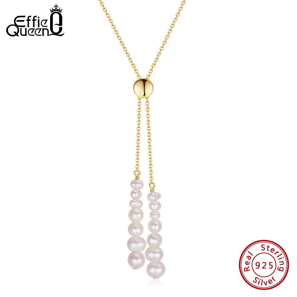 

EFFIE QUEEN 925 Pure Silver 14k Gold Baroque Pearl Chain Pendant Necklace Natural Jewelry for Women Birthdays Anniversary GPN41