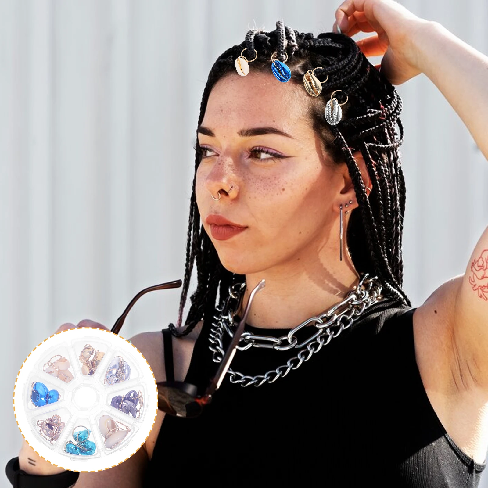 

24pcs Shell Hairpin Colorful Braids Accessories Seashell Clips Jewelry for Locs Hair Charms Rings Braid Decorative
