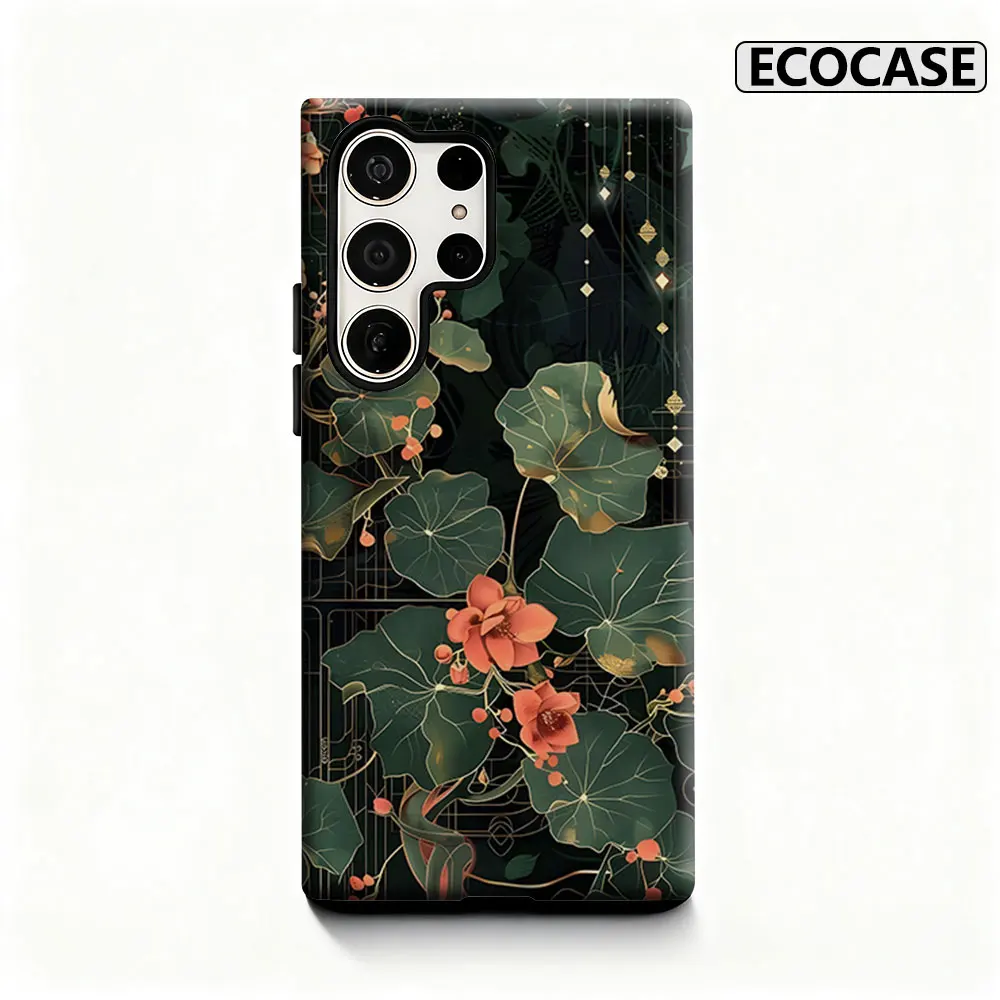 Vintage Floral Circuitry Phone Case for Samsung Galaxy S26 S25 Ultra S24 S23 Ultra Plus Shockproof Double layer tough Back Cover