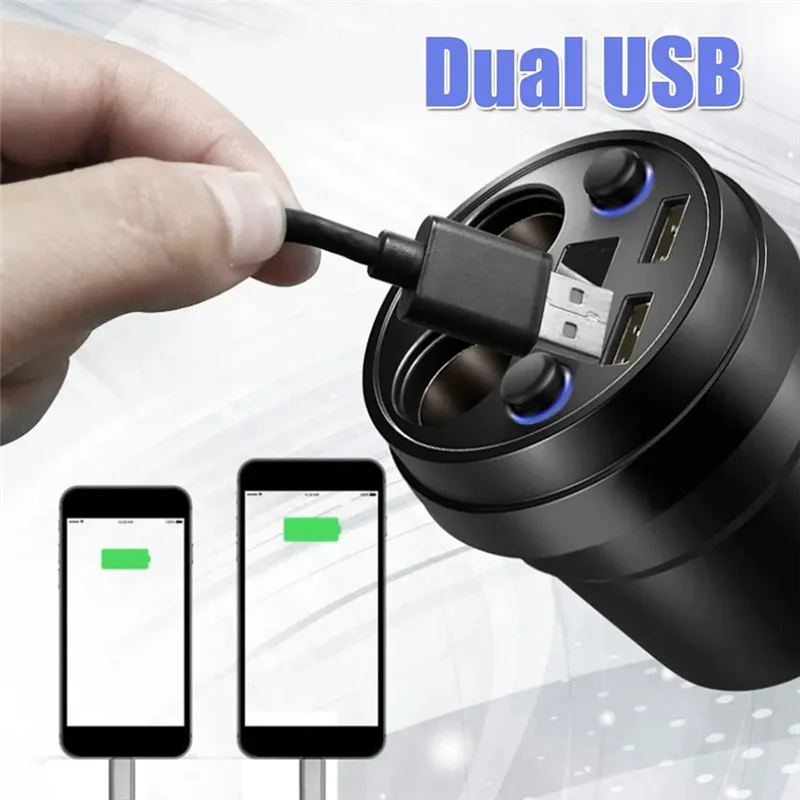Universal Car Cup Charger Dual Usb With Cable Car Charger Multi-Function Cigarette Lighter Car Mobile Phone Charger