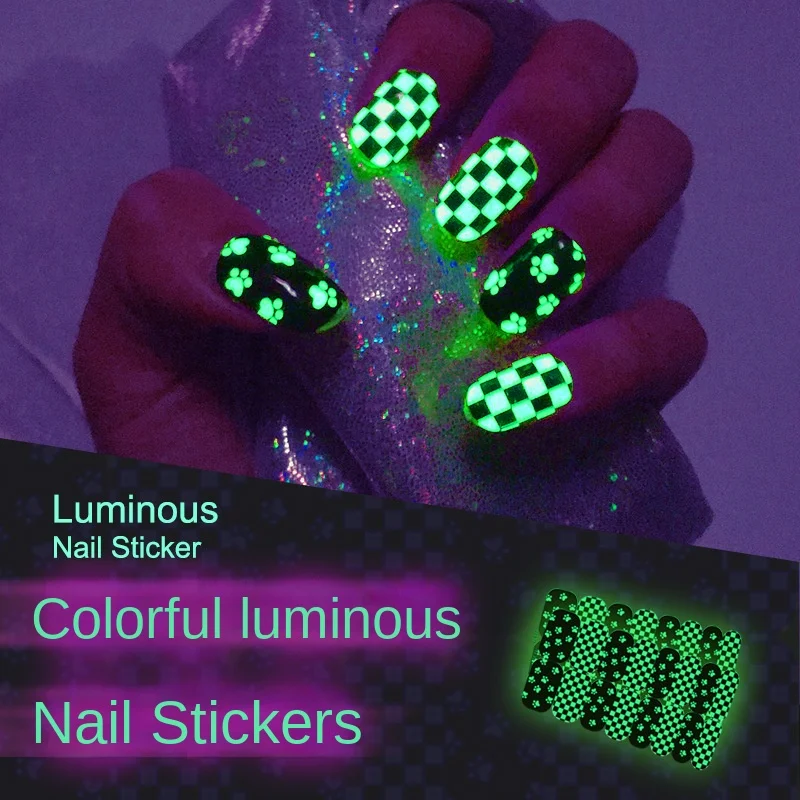 16 Nail Sticker Supplies Europe and The United States Luminous Nail Art Decorations Skull Naisl Sticker Waterproof Nail Wraps