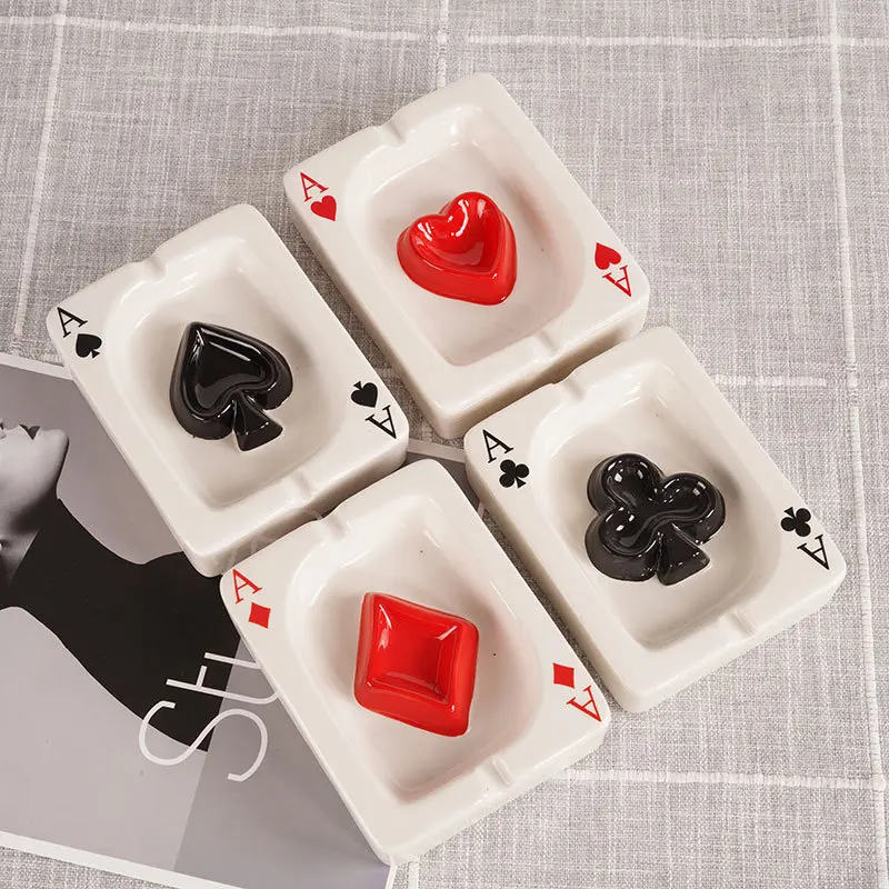Poker Ashtray Red Heart A Creative Porcelain Ashtray Fashion Trend Household Merchandises Desk Cleaning Household Items