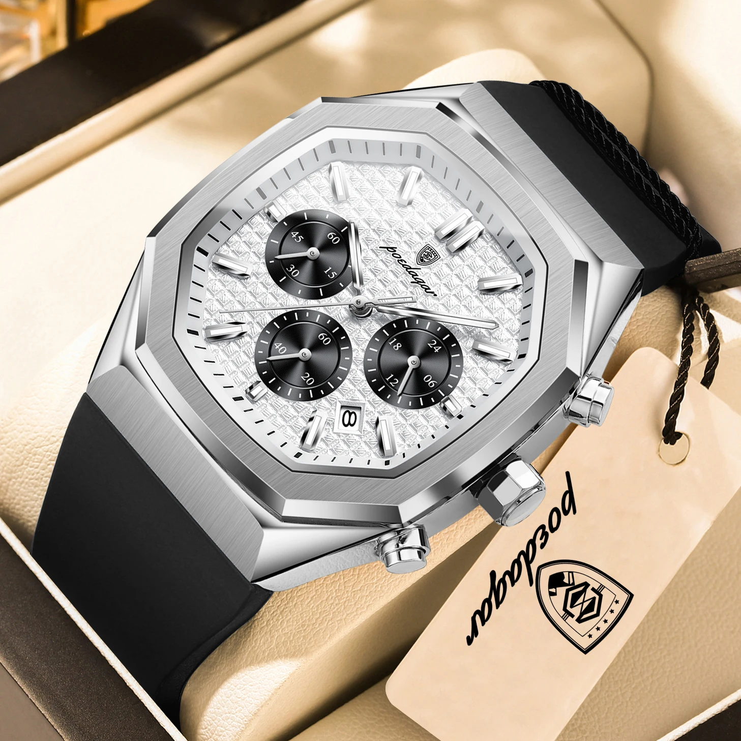 POEDAGAR Modische Casual Herren-Armbanduhr Silikon Chronograph Datum Quarz Herrenuhr Wasserdicht Leuchtend Sportliche Herrenuhren Reloj