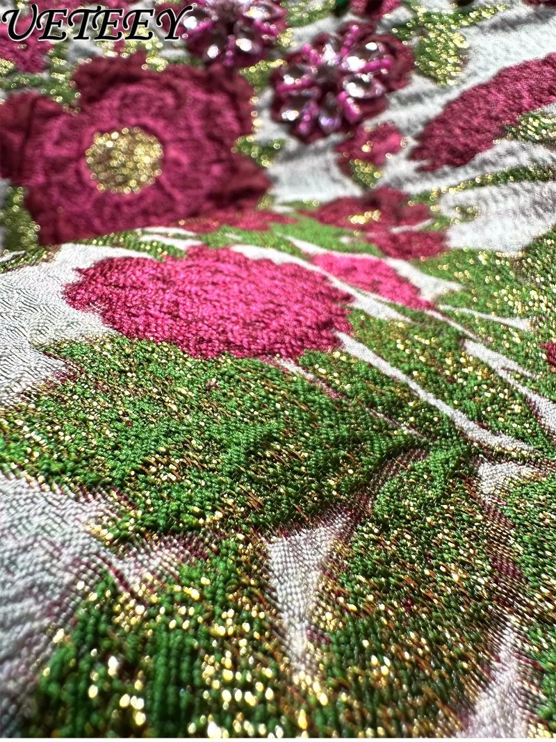 Senso di fascia alta Unico Industria pesante Perline Abito jacquard a maniche corte che riduce l'età Temperamento eleganza femminile Nuovi abiti