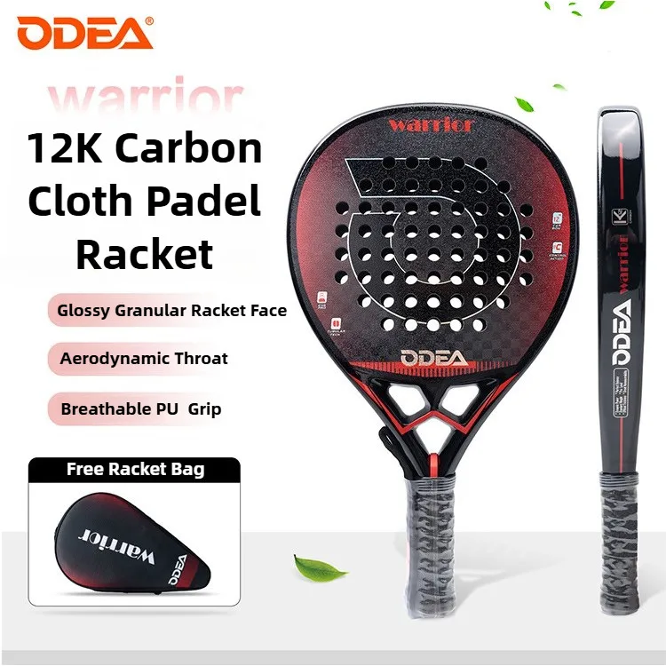 ODEA Warrior Padel Racket,12K Carbon Fiber Surface,Tear Drop Shape,With Shock-Absorbing Strip for Balance of Power & Control