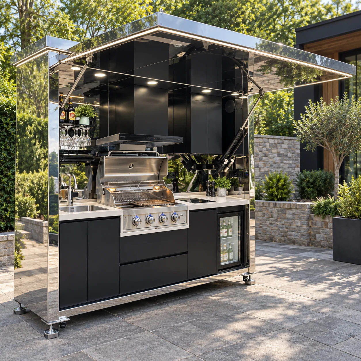 Low Upkeep Custom Layout Outdoor Kitchen Serving Station For Lakeside Cottage Outdoor Kitchen
