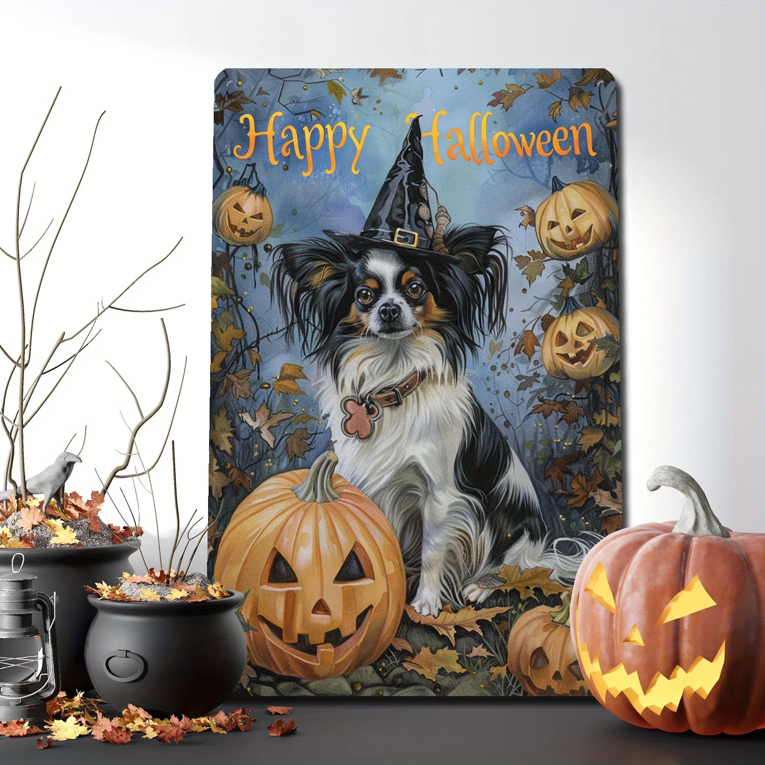 [2D Flat] 1pc 8x12 Inch(20cm X 30cm) Papillon Witch'S Hat Halloween Tin Sign Enchanted Garden Greetings for Home and Seasonal