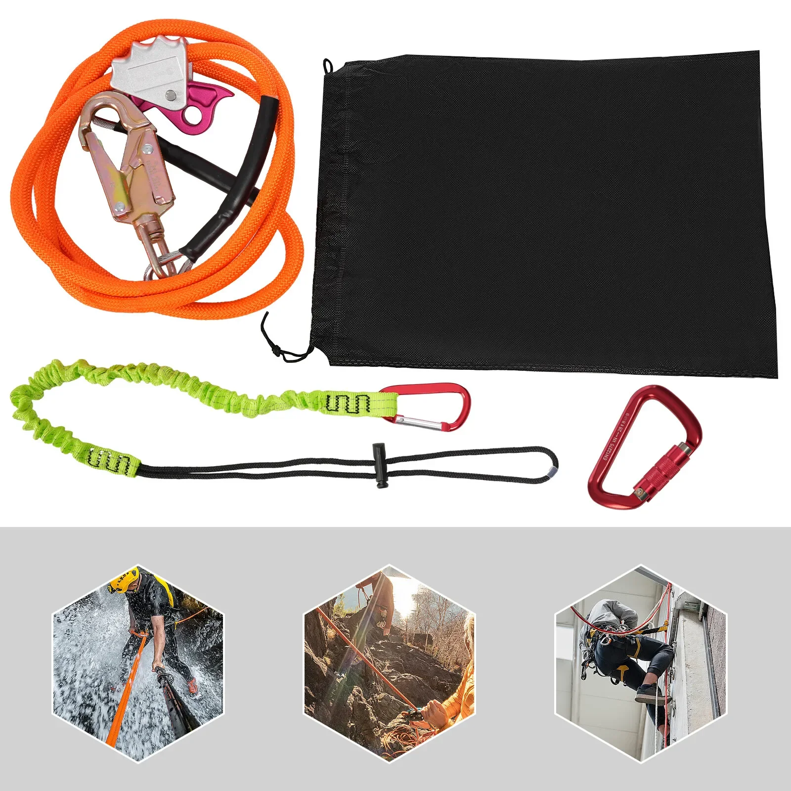 Kit professionale di linea ribaltabile con nucleo in acciaio da 5/8" x 8 piedi con moschettone a triplo bloccaggio - Cordino per arrampicata sugli alberi regolabile ultra sicuro