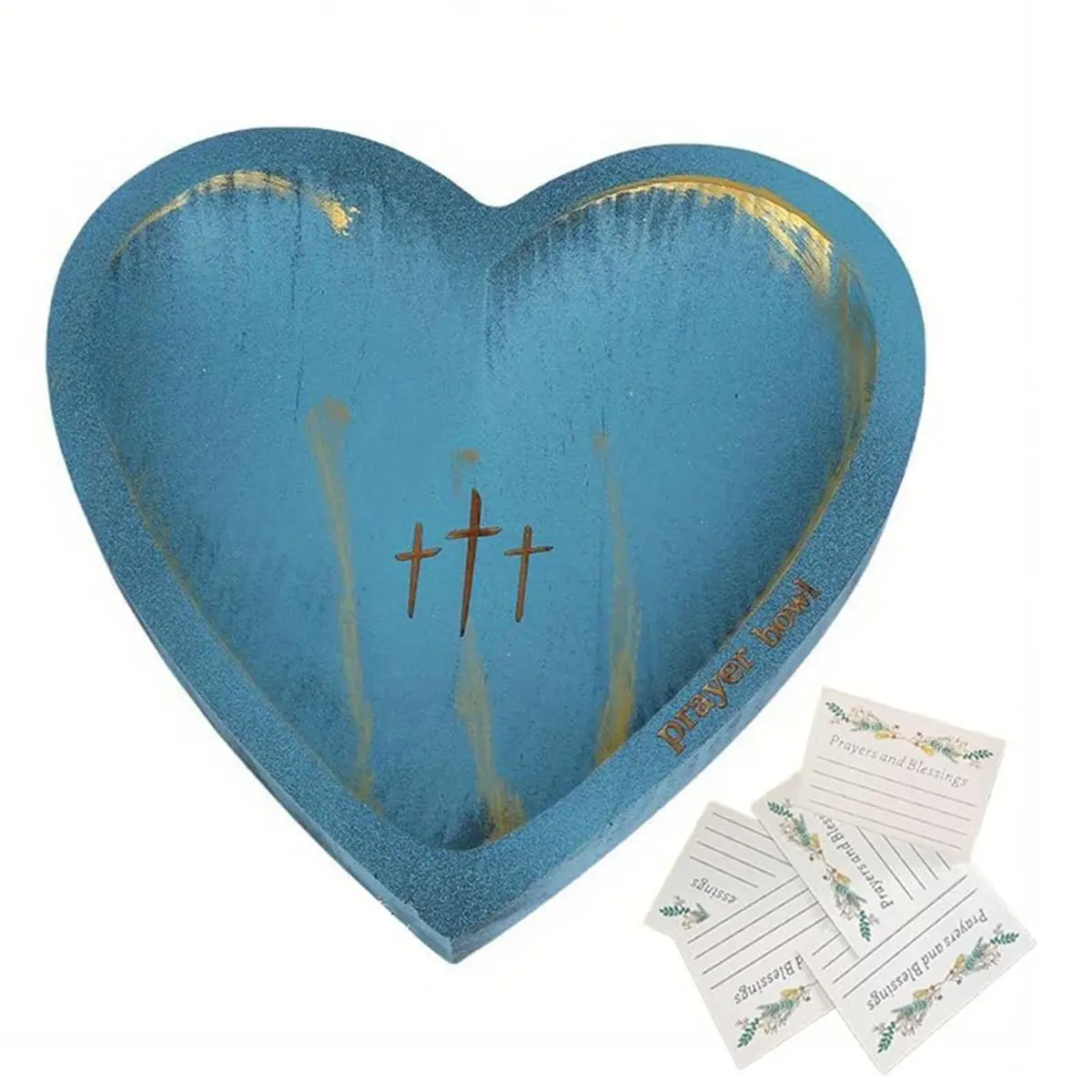 REST Prayer Bowl Wooden Prayer Bowls with Prayer Cards Heart Decor Bowl WithCross Christian Gift Religious Gift for Women