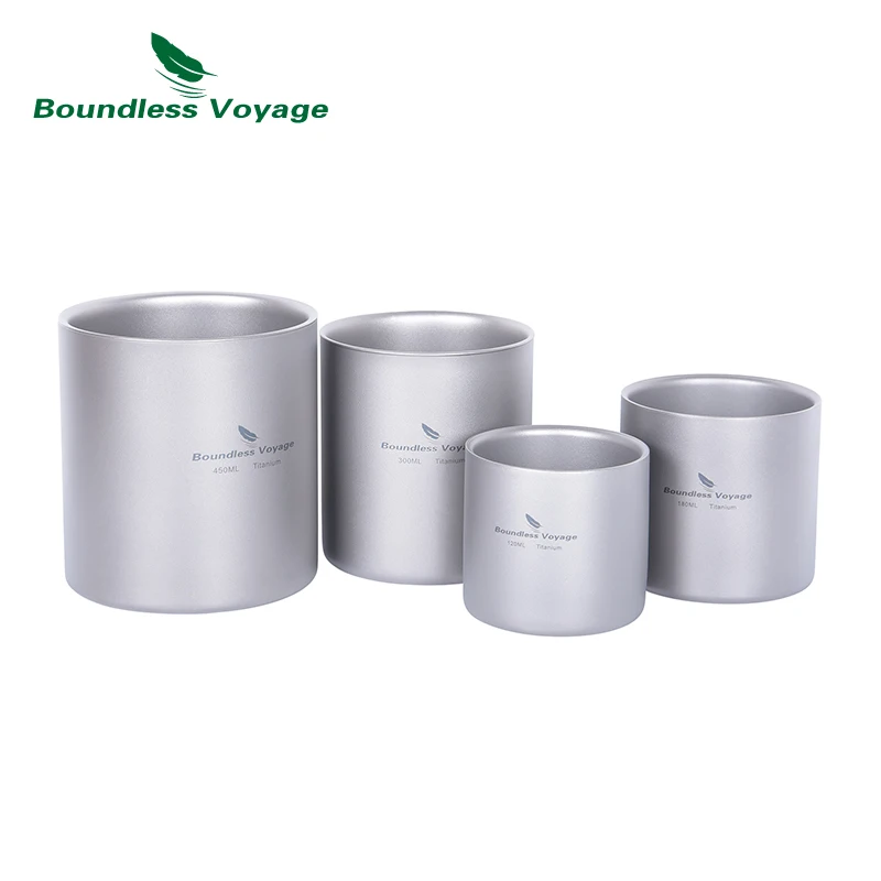 Boundless Voyage 4 in 1 Double-wall Titanium Cup Insulated Outdoor Camping Anti-scalding Mug Tableware 120ml 180ml 300ml 450ml