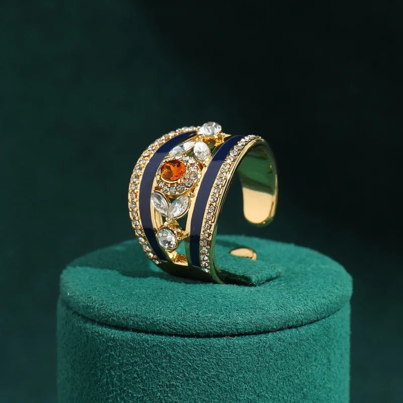 

Vintage Gold Plated Jewelry 18k Flower Rings For Women Crystal Blue Open New Party Wedding Bands Bridal Accessories 2026 New